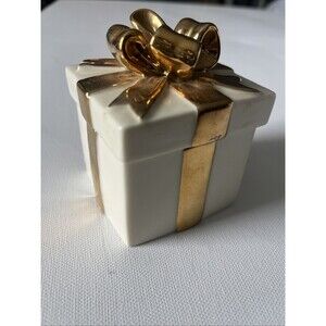 Lenox Gold Keepsake Box  Ivory China Bow Ribbon Vintage Trinket Box 1999